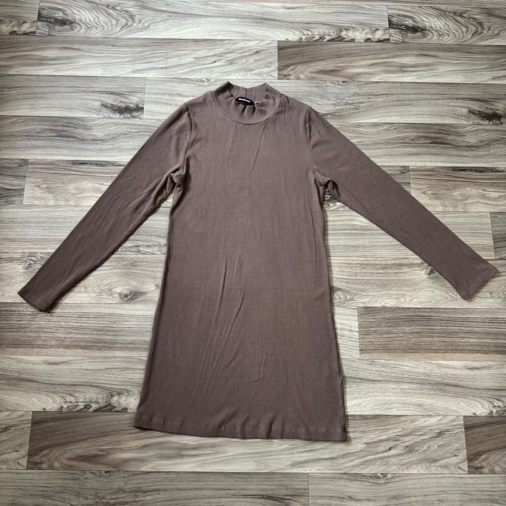 Naadam Ribbed Modal Cashmere Turtleneck Mini Dress in Fossil Size XXL